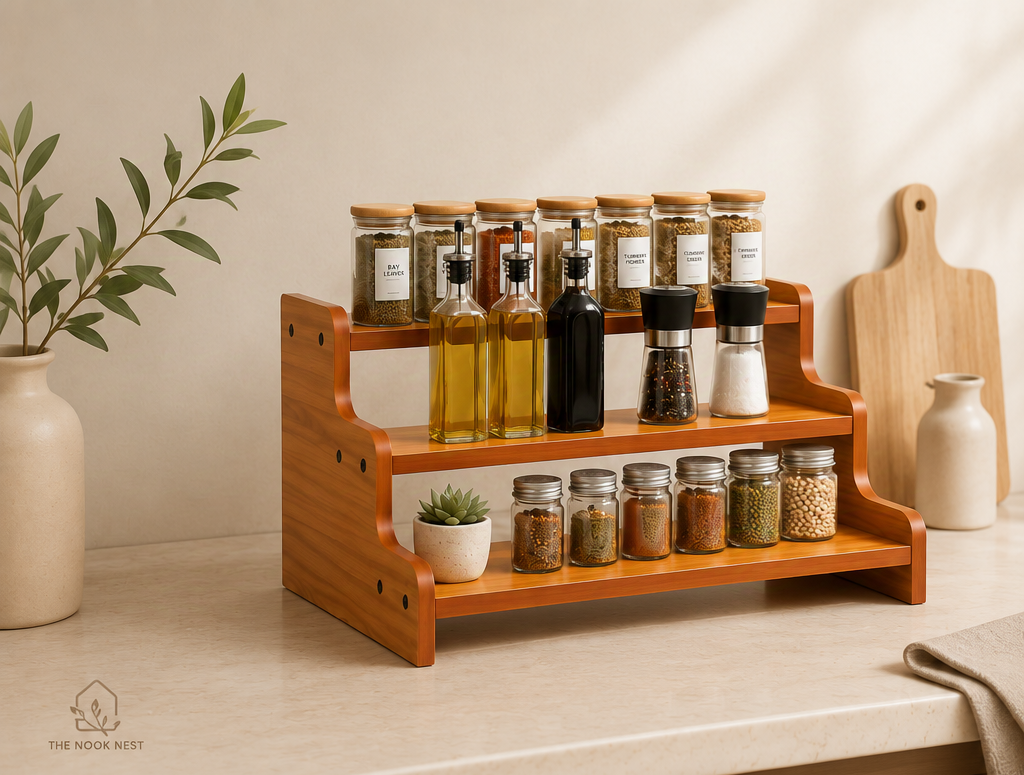 Wooden Kitchen Spice Rack – Brown Organizer