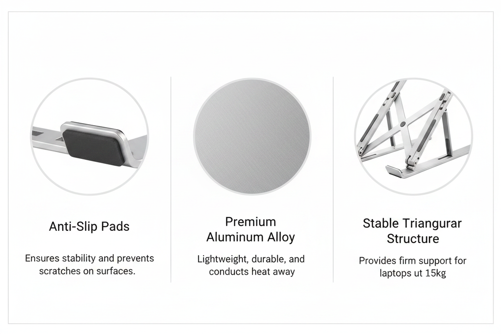 Aluminum Alloy Laptop Stand - Feature Callouts
