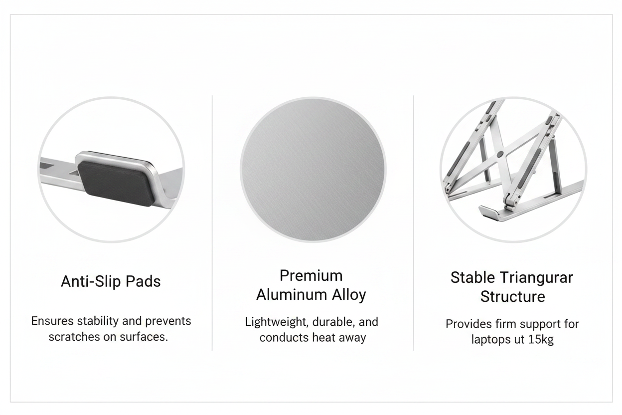 Aluminum Alloy Laptop Stand - Feature Callouts
