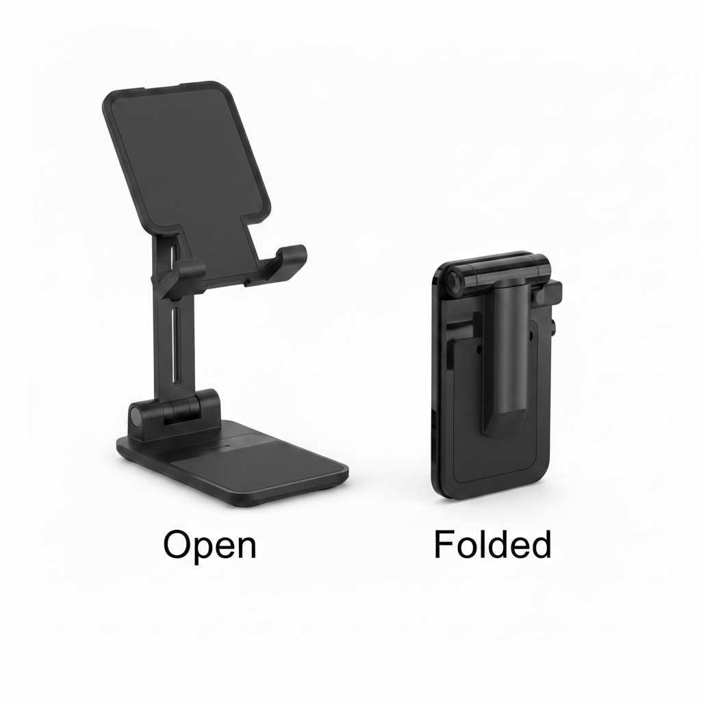 Mobile Phone Holder - Open vs Folded Black Shiny