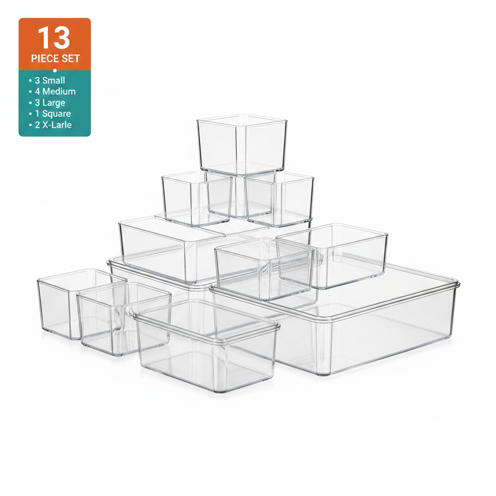 13 Pcs Clear Plastic Drawer Organizer Set
